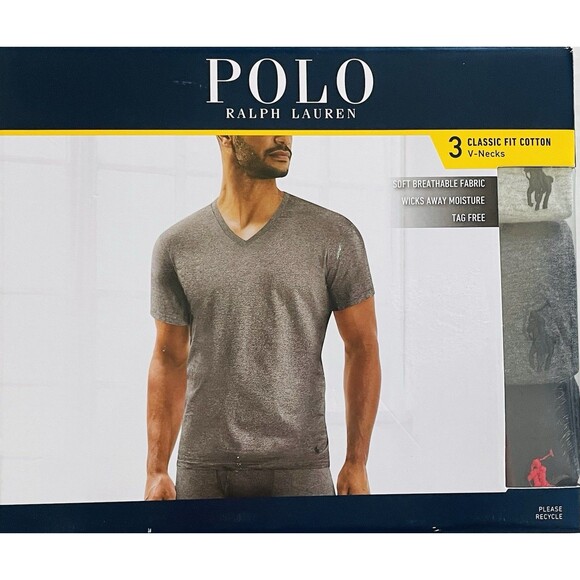 Polo Ralph Lauren Classic Fit Cotton V-Neck 3 Pack T-Shirts Men’s 2XL Gray/Black - Picture 1 of 12
